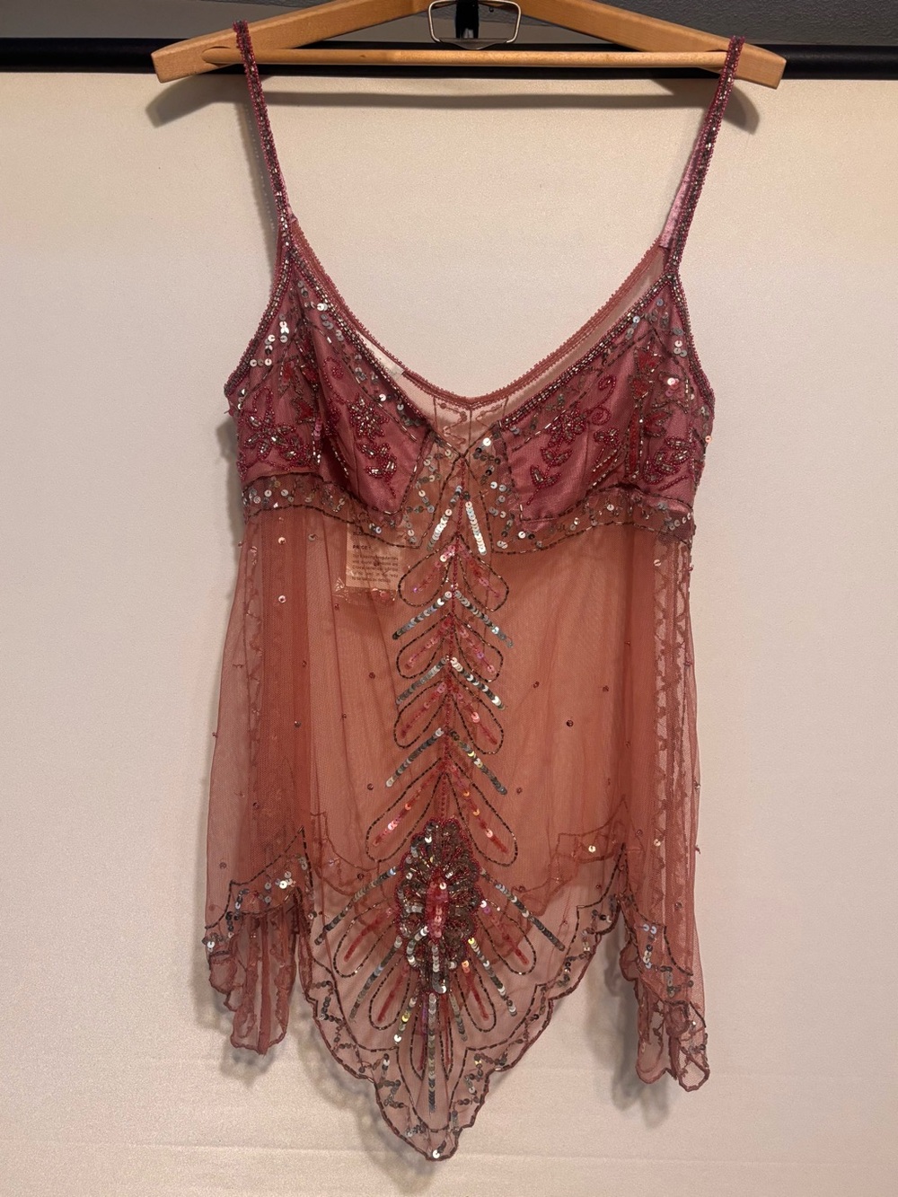 Vintage-Embellished Sheer Slip Chemise - Dusty Rose size: 1x